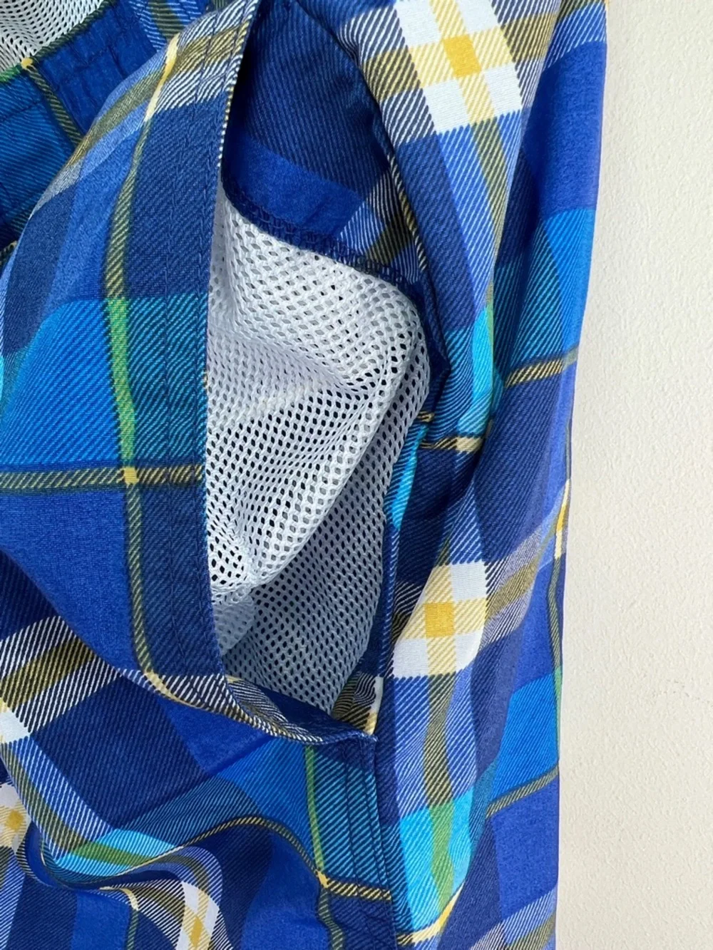 Ralph Lauren Blue Plaid Swim Trunks with Yellow Accents
